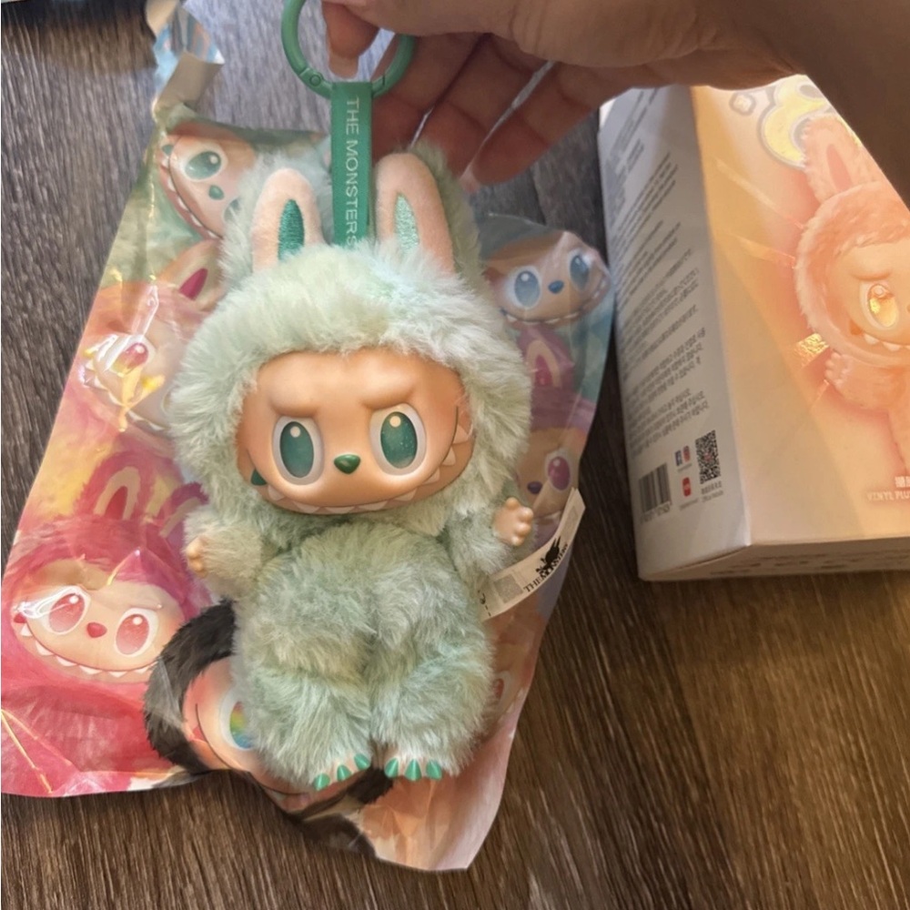Fluffy Green Monster Plush Keychain